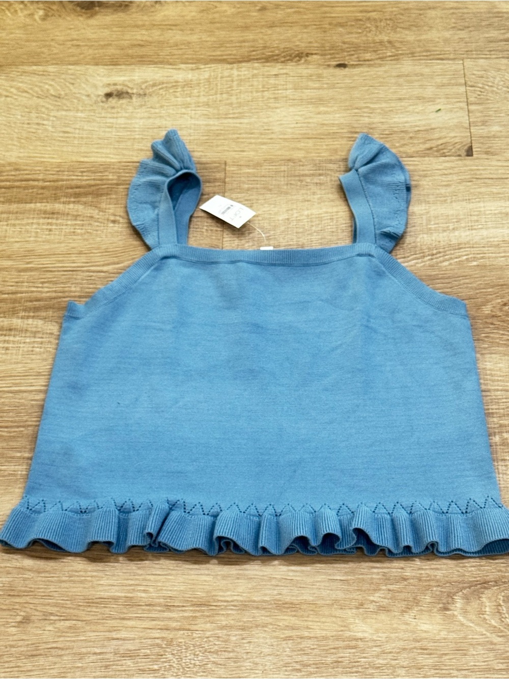 NWT LOFT Blue Ruffle Strap Sweater Tank Top Knit Sleeveless Size XL